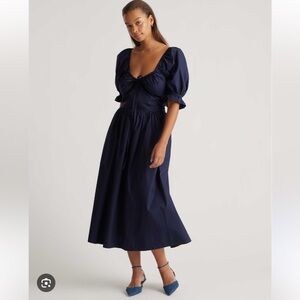 NWT Quince Navy Puff Sleeve Midi Dress